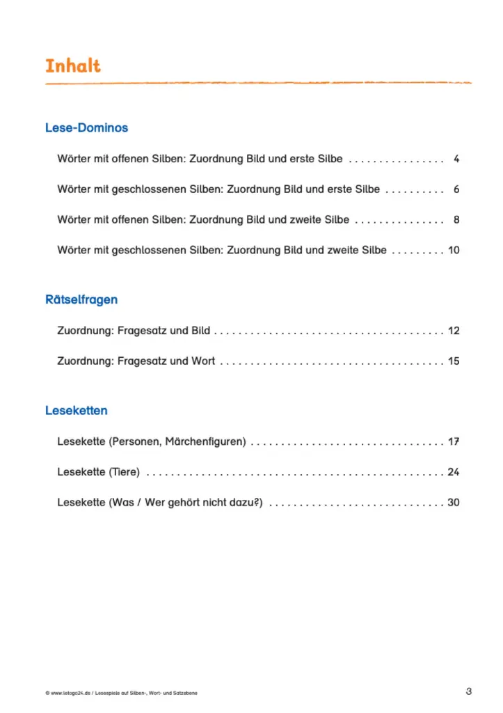 Lesespiele auf Silben-, Wort- und Satzebene PDF