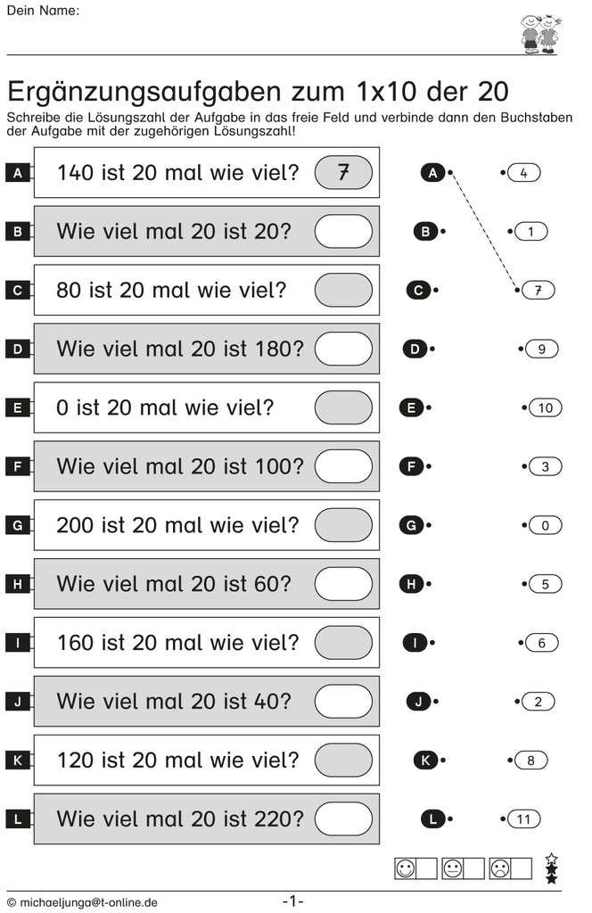 Kopfrechnen: Ergänzungsaufgaben zum Zehner 1x1 PDF 