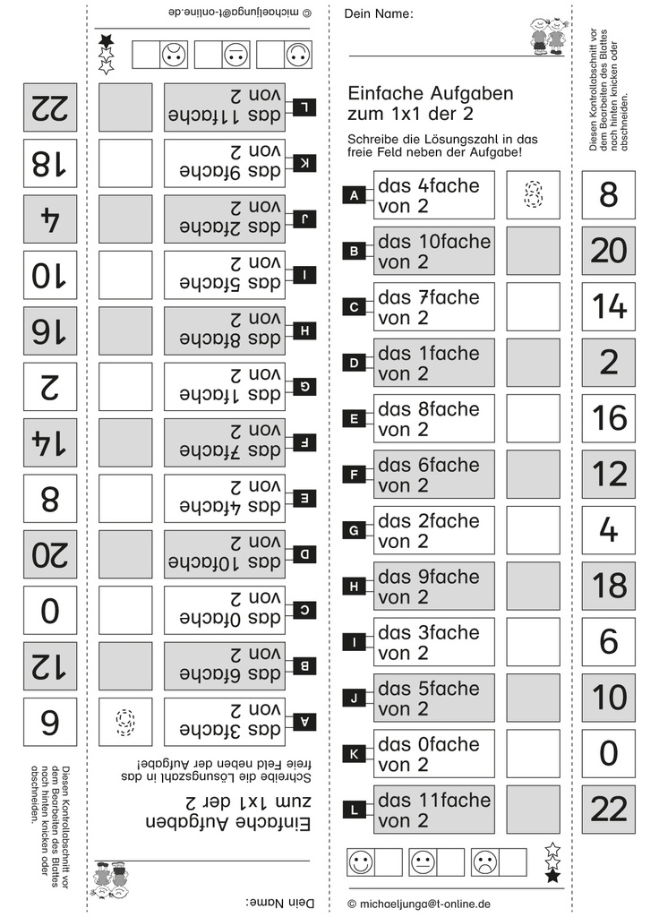 Kopfrechentraining zum kleinen 1x1, Teil 1: einfache Aufgaben PDF 