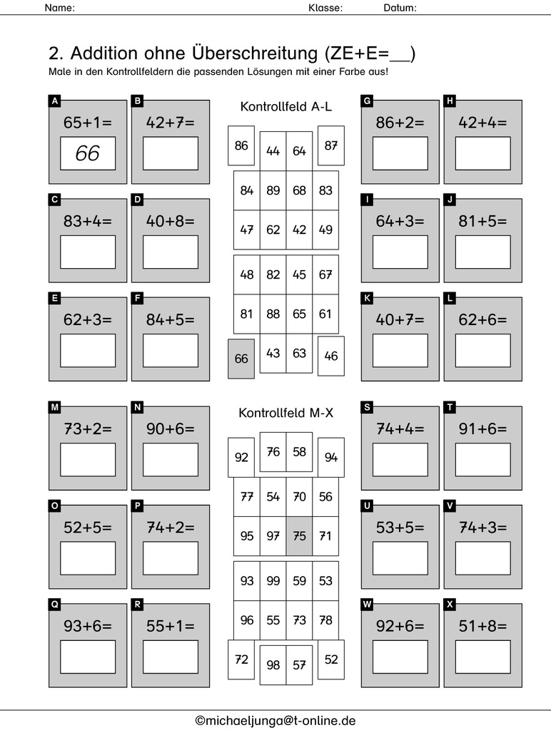Rechnen bis 100
ohne Überschreitung mit integrierter Selbstkontrolle PDF 