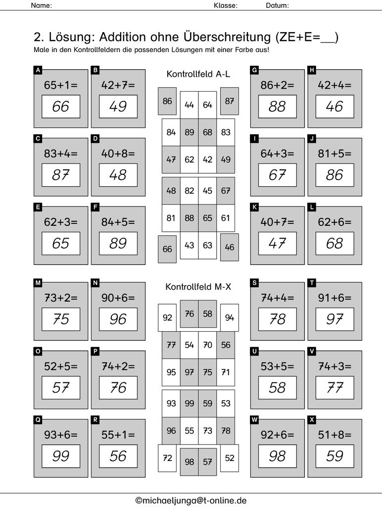 Rechnen bis 100
ohne Überschreitung mit integrierter Selbstkontrolle PDF 